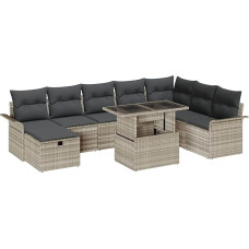 9-teiliges Garten-Sofa-Set mit Kissen Hellgrau Poly Rattan Gartenlounge Model3359699