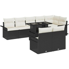 Rantry 9-Teiliges Garten Sofa Set mit Kissen Schwarz Poly Rattan Gartenlounge Model3348303