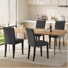 Welzona polsterdatud söögitoolide komplekt 4 nööpidega tupsutatud, täispuidust jalgadega kaasaegne riidest küljetool söögituppa/kööki/elutuppa/restorani/hotellile, must