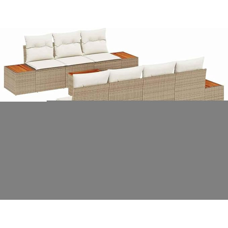 Rantry 8 Teiliges Garten Sofa Set mit Kissen Beige Poly Rattan Akazie Gartenlounge Model3348042