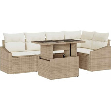 Rantry 6-teiliges Garten Sofa Set mit Kissen in Beige aus Poly Rattan Gartenlounge Model3349007