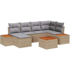 Rantry 7-teiliges Garten Sofa Set mit Kissen Beige Poly Rattan Akazie Gartenlounge Model3348126