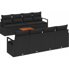 Rantry 9-teiliges Garten Sofa Set mit Kissen Schwarz Poly Rattan Akazie, 2-Sitzer Garten Sofa mit Stauraum & Kissen Schwarz Poly Rattan Gartenlounge Model3356350