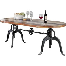 Massivmoebel24.de Tööstuslik ümar söögilaud massiivpuidust #04, valmistatud taaskasutatud puidust, mitmevärviline, lakitud + rauast lauajalad, 180 x 100 x 75 cm, massiivpuidust laud.