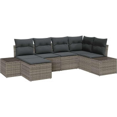 Rantry 6-teiliges Garten-Sofa-Set mit Kissen Grau Poly-Rattan Gartenlounge Model3347129