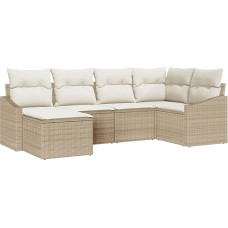 6-teiliges Garten Sofa Set mit Kissen Beige Poly Rattan Gartenlounge Model3346791