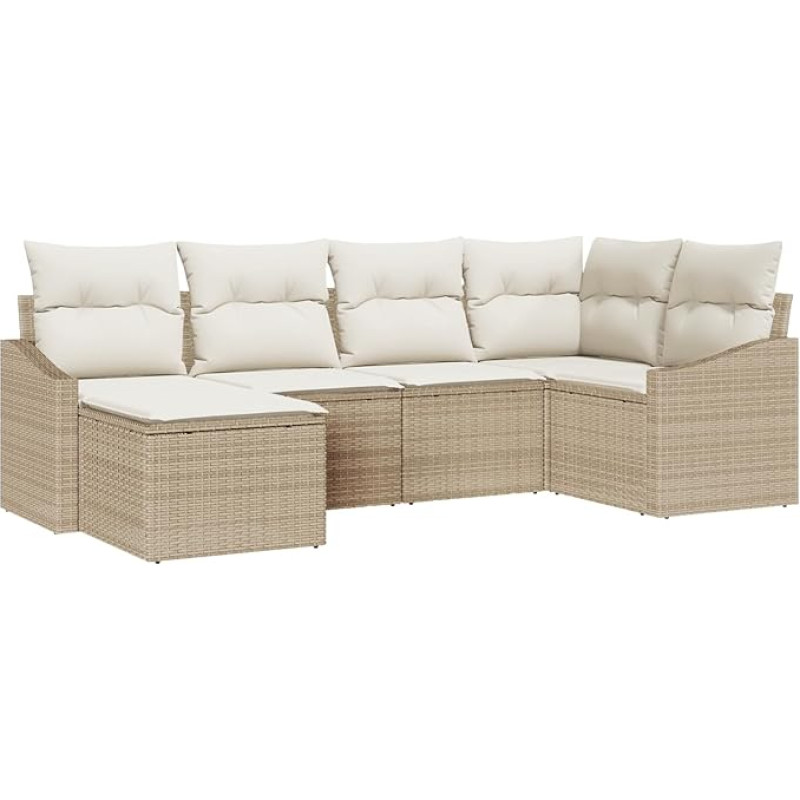 6-teiliges Garten Sofa Set mit Kissen Beige Poly Rattan Gartenlounge Model3346791