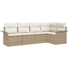5-teiliges Garten Sofa Set mit Kissen Beige Poly Rattan Gartenlounge Model3345361