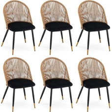 CLIPOP söögitoa toolid, köögitoolid rotangist, pehmendatud istmega söögitoa toolid, maksimaalne koormus 150 kg, rotangist toolid elutuppa, söögituppa (must, komplekt 6)