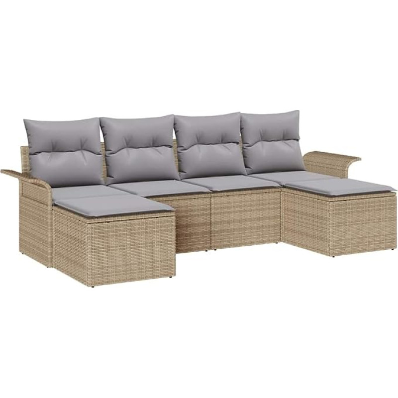 Rantry 6-teiliges Garten Sofa Set mit Kissen Beige Poly Rattan Gartenlounge Model3345470
