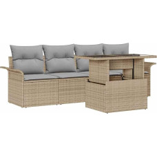 5-teiliges Garten Sofa Set mit Kissen Beige Poly-Rattan Gartenlounge Model3348186
