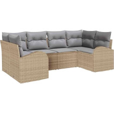 6-teiliges Garten Sofa Set mit Kissen Beige Poly Rattan Gartenlounge Model3346180
