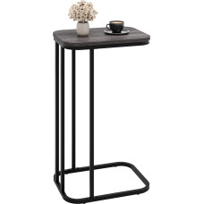 KJGKK C-kujuline küljelaud 27 tolli pikk väike küljelaud diivanivoodi kohvilaud, mis libiseb kõrge TV-aluse alla elutuppa magamistoas metallraamiga must tammepuust