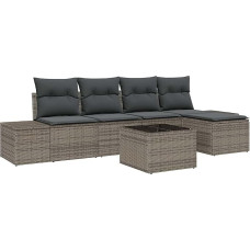 Rantry 5-teiliges Garten Sofa Set mit Kissen Schwarz Poly Rattan Gartenlounge Model3347029
