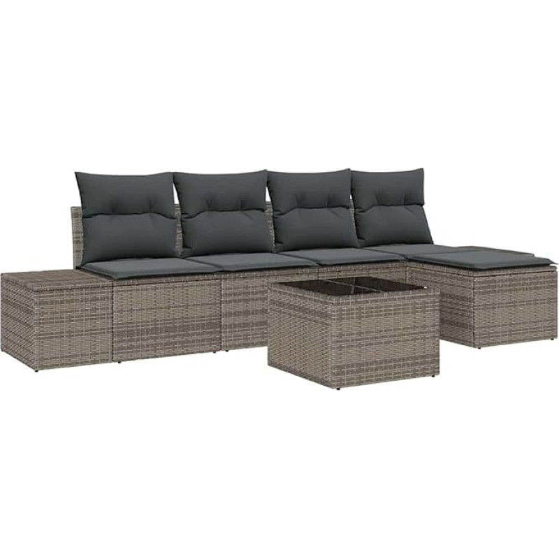 Rantry 5-teiliges Garten Sofa Set mit Kissen Schwarz Poly Rattan Gartenlounge Model3347029
