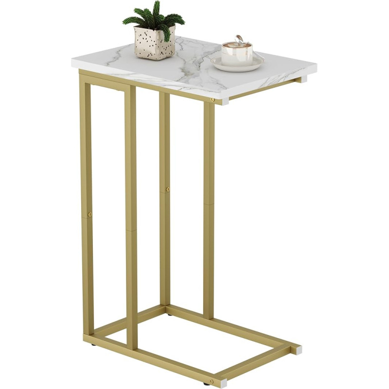 Function Home C-kujuline küljelaud, kitsas diivanipoolne laud, väike kohvilaud, sülearvuti laud diivanile, aktsentlaud elutuppa, magamistuppa, rõdule, valge marmorist laud ja