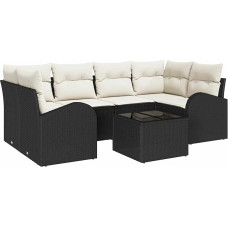 7-teiliges Garten Sofa Set mit Kissen Schwarz Poly Rattan Gartenlounge Model3345937
