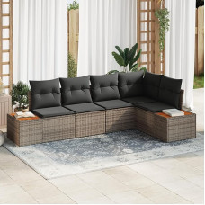 5-teiliges Garten-Sofa-Set mit Kissen Grau Poly-Rattan Akazie Gartenlounge Model3348085