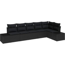 Rantry 6-teiliges Garten Sofa Set mit Kissen Schwarz Poly Rattan Gartenlounge Model3347083