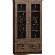 Marmex Tadeusz T8 - kaheukseline vitriinkapp kahe sahtliga; ülemine osa on elegantse mustriga klaasuksega (tammepuust lefkas).