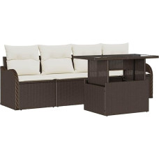 Rantry 5-teiliges Garten Sofa Set mit Kissen Braun Poly Rattan, 2-Sitzer Garten Sofa mit Kissen Braun Poly Rattan Gartenlounge Model3348364