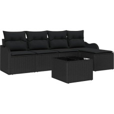 Rantry 6-teiliges Garten-Sofa-Set mit Kissen Beige Poly-Rattan, 2-Sitzer Garten-Sofa mit Kissen Schwarz Poly-Rattan Gartenlounge Model3345673