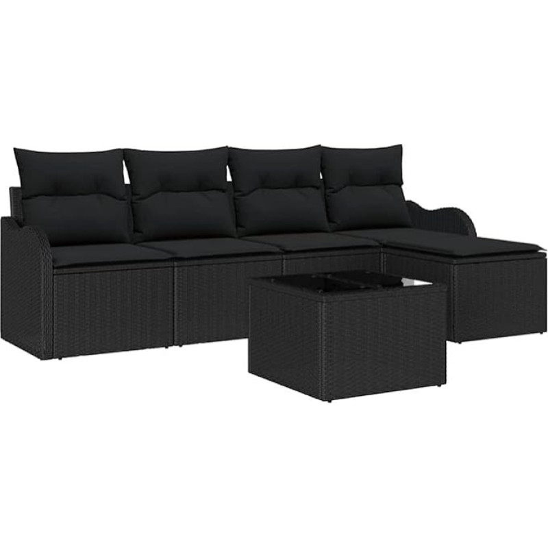 Rantry 6-teiliges Garten-Sofa-Set mit Kissen Beige Poly-Rattan, 2-Sitzer Garten-Sofa mit Kissen Schwarz Poly-Rattan Gartenlounge Model3345673