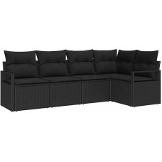 5-teiliges Garten Sofa Set mit Kissen Schwarz Poly Rattan, 2-Sitzer Garten Sofa mit Kissen Schwarz Poly Rattan Gartenlounge Model3346383