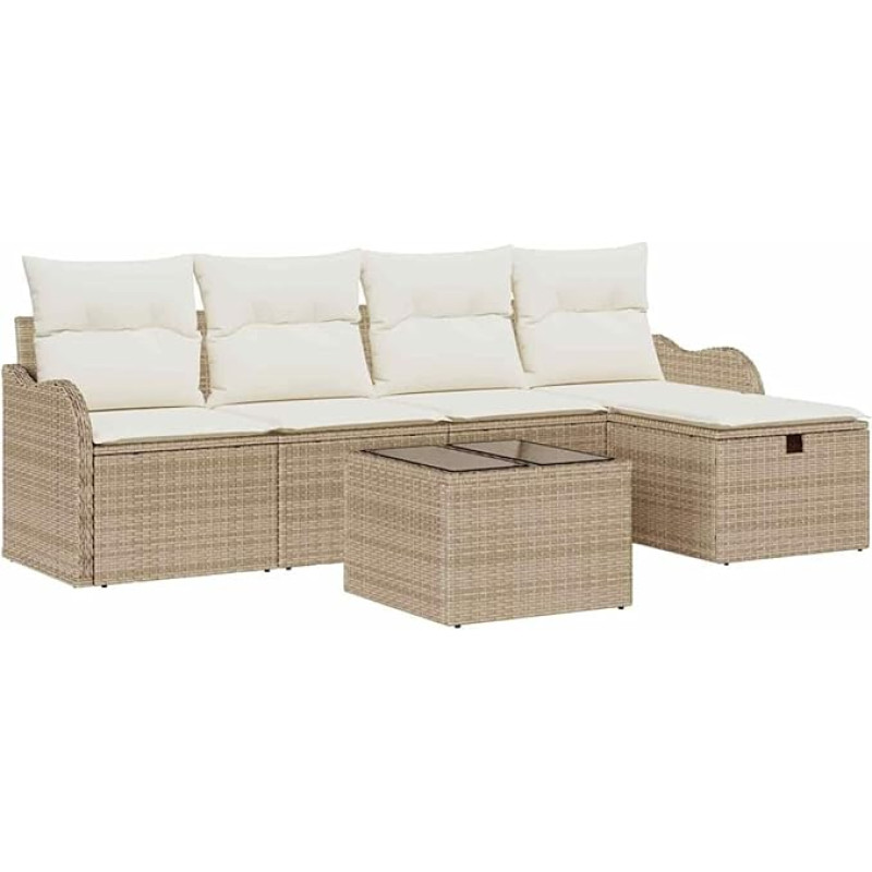 6-teiliges Garten Sofa Set mit Kissen Beige Poly Rattan, 2-Sitzer Garten Sofa mit Kissen Beige Poly Rattan Gartenlounge Model3358970