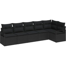 Rantry 6-teiliges Garten Sofa Set mit Kissen Schwarz Poly Rattan, 2-Sitzer Garten Sofa mit Stauraum & Kissen Schwarz Poly Rattan Gartenlounge Model3355072