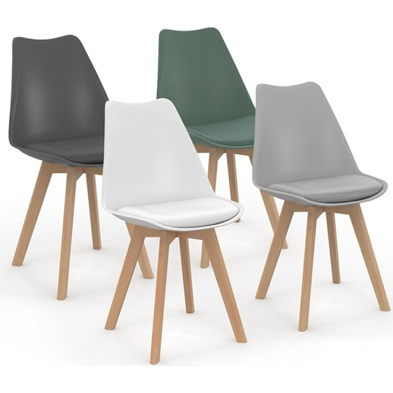 IDMarket - 4 Sara segavärvilist skandinaavia tooli, helehall, valge, tumehall, roheline