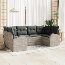 Rantry 6-teiliges Garten Sofa Set mit Kissen Hellgraues Poly Rattan Gartenlounge Model3346182