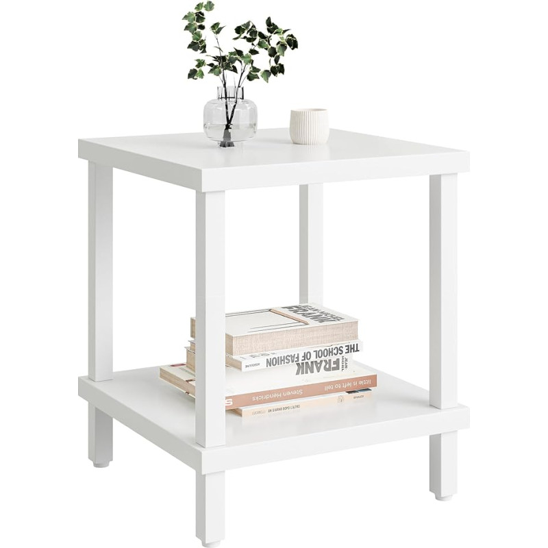 MMEOLUOOK MLBZ06W Großer Beistelltisch, quadratisch, moderner Sofatisch, 50,8 cm, industrieller Couchtisch, Nachttisch mit 2-stöckigem Aufbewahrungsregal für Wohnzimmer, Schlafzimmer, Weiß