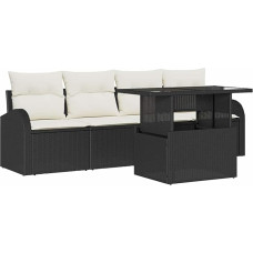 Rantry 5-teiliges Garten Sofa Set mit Kissen Schwarz Poly-Rattan, 2-Sitzer Garten Sofa mit Stauraum & Kissen Schwarz Poly-Rattan Gartenlounge Model3357280