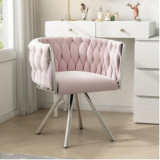 Merax Velvet Dressing Chair Swivel Chair Single Chair vaba aja veetmiseks ja meikimiseks - 360° funktsiooniga pöörlev magamistool, ergonoomiline seljatugi ja tugev nelja jalaga metallraam, kaasaegne roosa