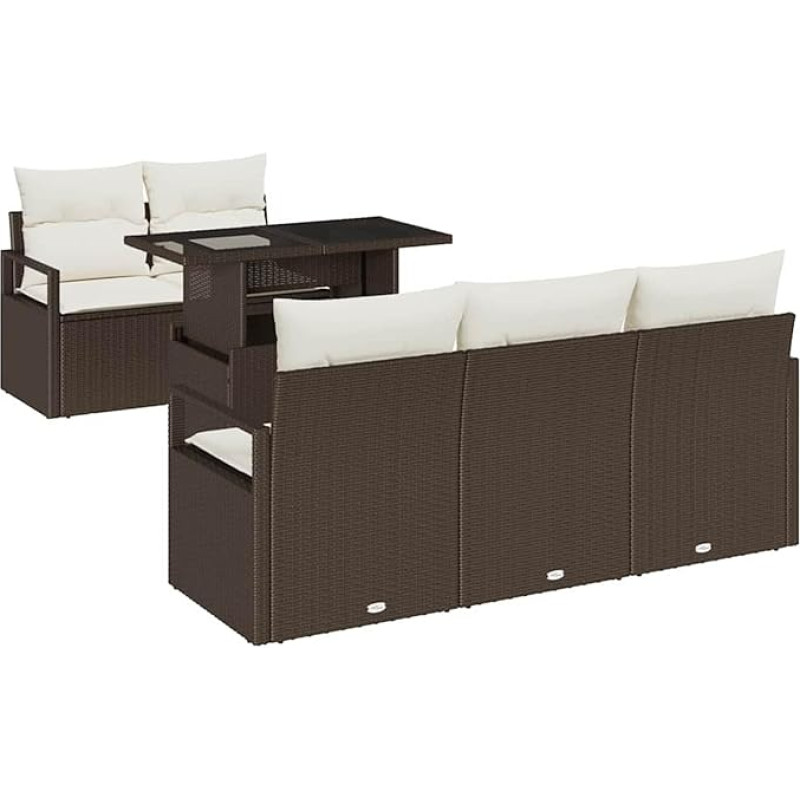 Rantry 6-teiliges Garten Sofa Set mit Kissen Braun Poly Rattan Gartenlounge Model3348734