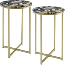 URBNLIVING 2 musta ja kuldse marmori efektiga küljelaua komplekt
