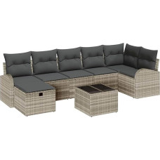 8-teiliges Garten-Sofa-Set mit Kissen, hellgrau, Poly-Rattan Gartenlounge Model3359111