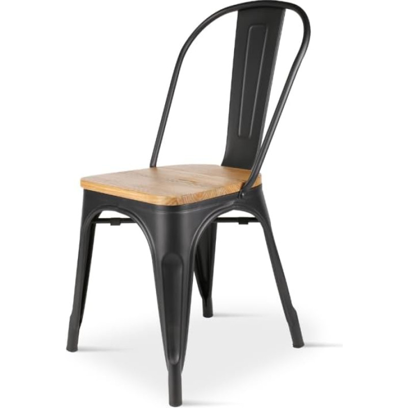 Kosmi - Must metallist ja heledast puidust tööstuslikus stiilis matt metallist tooli iste heledast puidust