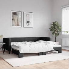 LAPOOH Tagesbett Ausziehbar Schwarz 80x200 cm Stoff, Schlafsofa, Daybed, Daybed, Bettsofa, Diivanvoodi, Sofabett, Schlafcouch, Jugendbett, Bettgestell, Bettcouch - 3196575