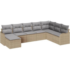 Rantry 8-teiliges Garten Sofa Set mit Kissen Beige Poly Rattan, 2-Sitzer Garten Sofa mit Kissen Beige Poly Rattan Gartenlounge Model3345820