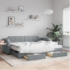 LAPOOH 3197670 Väljatõmmatav päevavoodi sahtlitega, helehall, 90 x 200 cm, kangas, diivanvoodi, diivanvoodi, teismeliste voodi, voodiraam, diivanvoodi, diivanvoodi