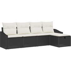 Rantry 5-teiliges Garten Sofa Set mit Kissen Schwarz Poly Rattan Gartenlounge Model3359256