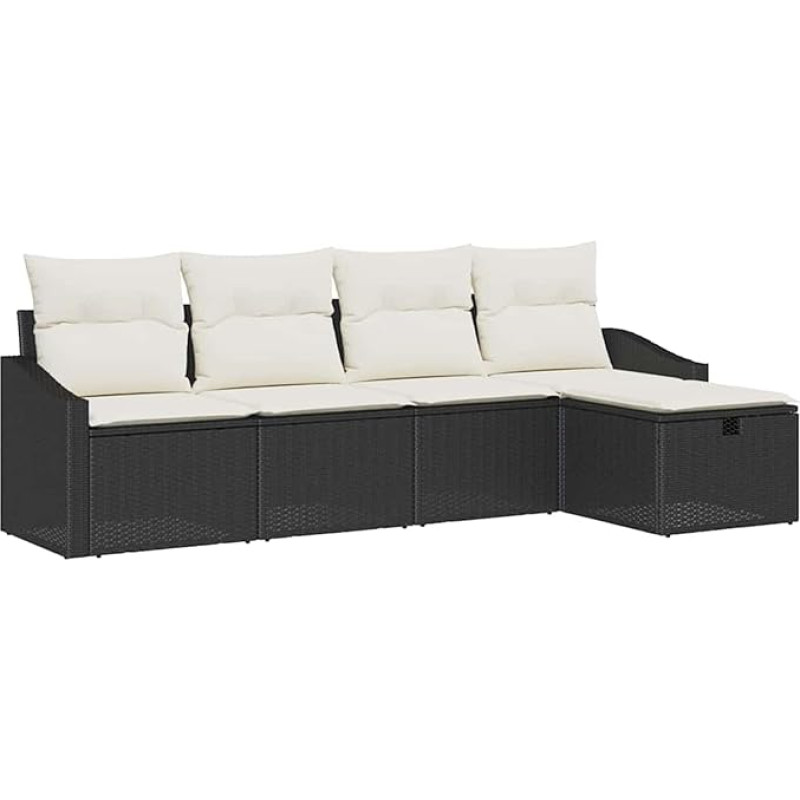 Rantry 5-teiliges Garten Sofa Set mit Kissen Schwarz Poly Rattan Gartenlounge Model3359256