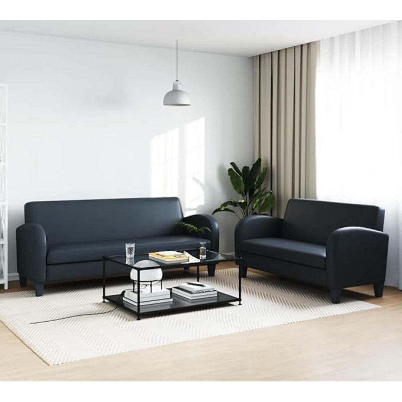 Schwarz Kunstleder 2+3-Sitzer Diivan Set mit Holz-Rahmen, Abnehmbare Polster, Einfach Montage Model275227