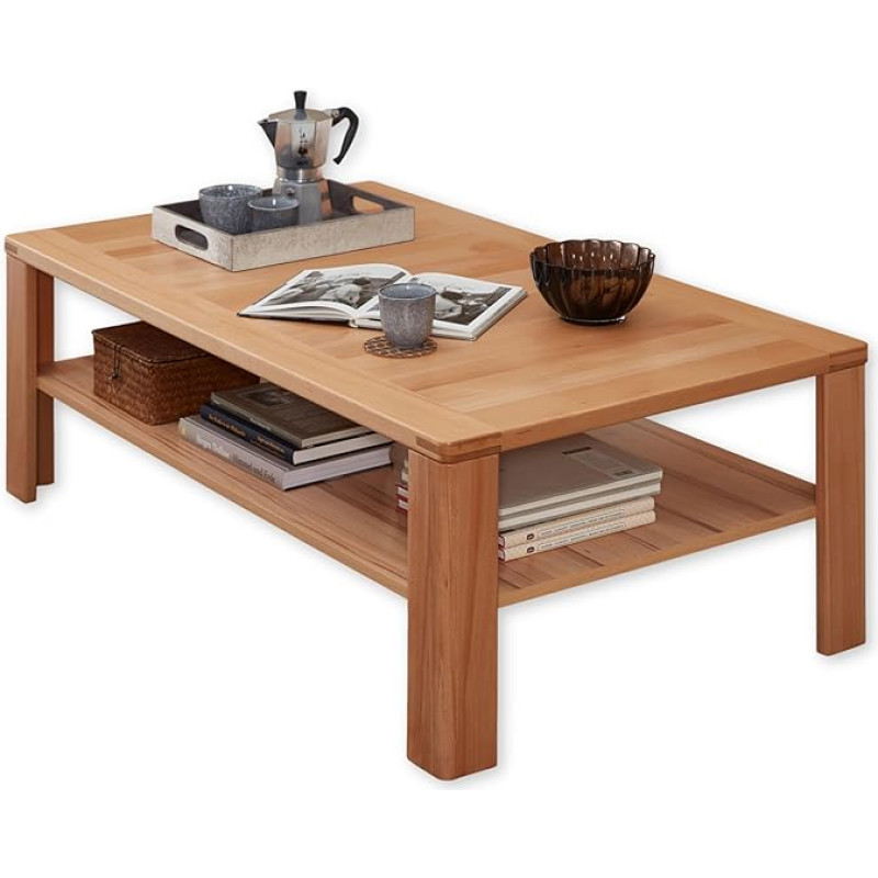 Nature One kohvilaud südamepuidust pöögist osaliselt massiivne FSC-sertifikaadiga - kvaliteetne diivanilaud koos riiuliga elutuppa - 120 x 40 x 70 cm (B x K x S)