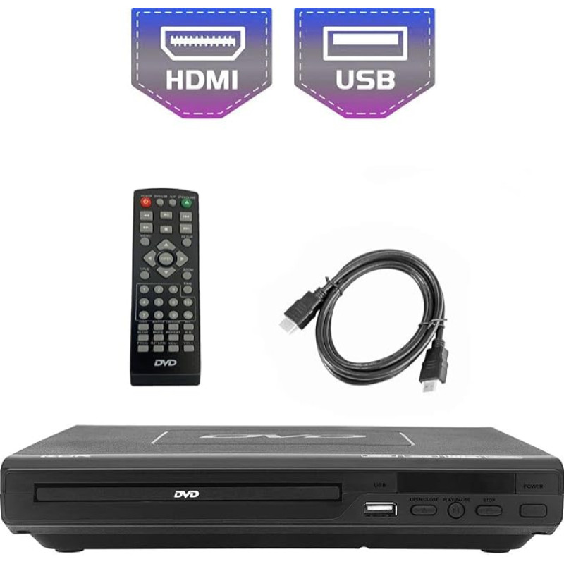 KCR DVD-mängija telerile, DVD/CD/MP3 USB-port, HDMI- ja AV-väljund (HDMI- ja AV-kaabel kaasas), kaugjuhtimispult