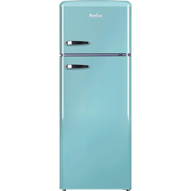 Amica KGC 15632 T Retro Fridge/Freezer Combination / Ice Blue (Turquoise) / 144 cm (H) x 55 cm (W) x 62 cm (D) / Retro Design / Fridge with Freezer Compartment