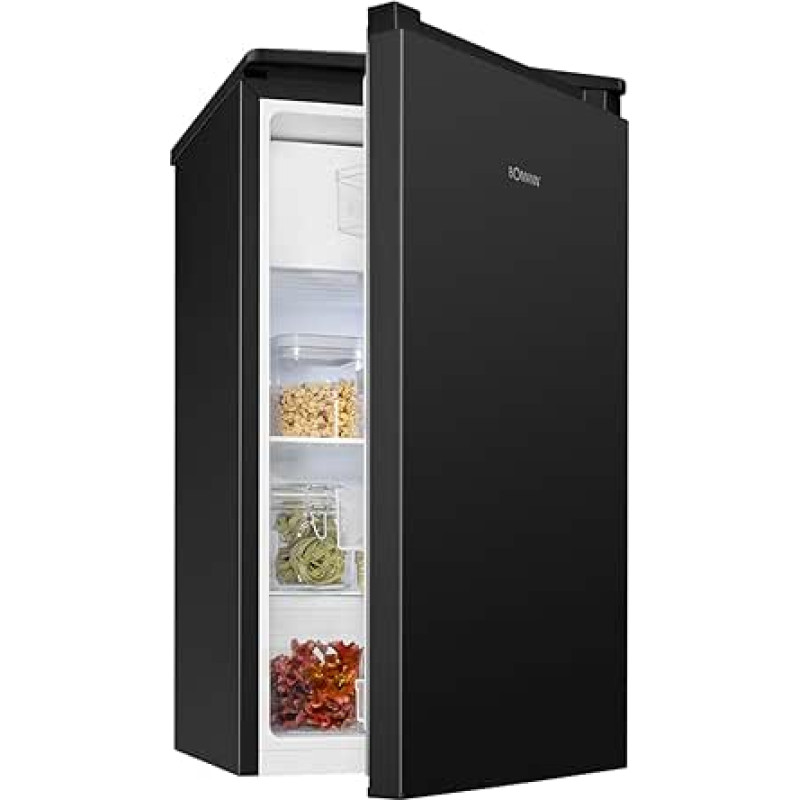 Bomann® Fridge with Freezer | 91 L | Small Fridge | 2 Shelves | Vegetable Compartment | Interchangeable Door Hinge | 0° ~ 8°C | Mini Fridge | Fridge Black | Quiet | Fridge KS 7254 Black