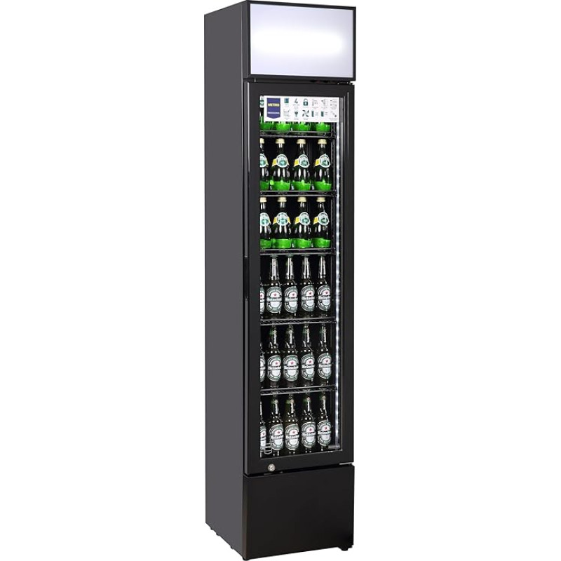 METRO Professional GSC2133B 133L 5 Adjustable Shelves Glass Door Drinks Refrigerator with Lock, LED Lighting, Black